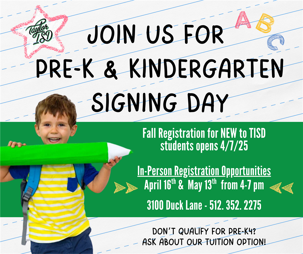 Join us for PK/K Registration Days 4/16 & 5/13
